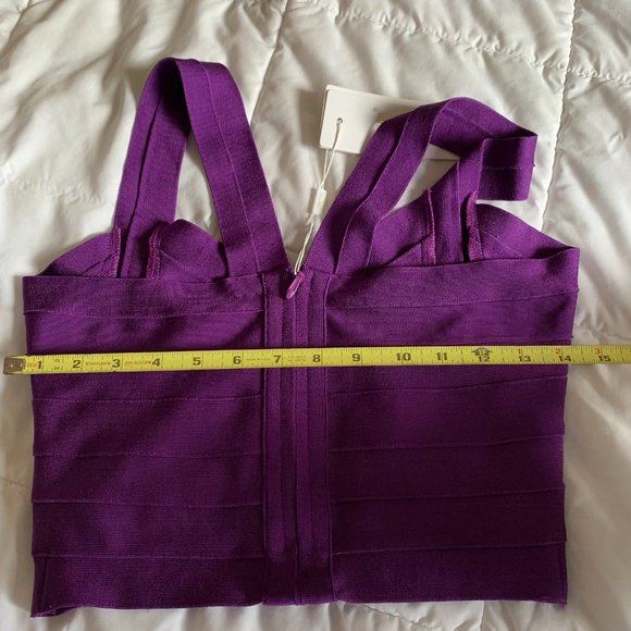 Deep Purple Semi-Stretch Sexy V-Neck Crop Top - Picture 7 of 9